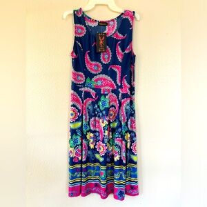 NWT Sleeveless Navy Pink Paisley Dress with Pockets Size XL Reborn